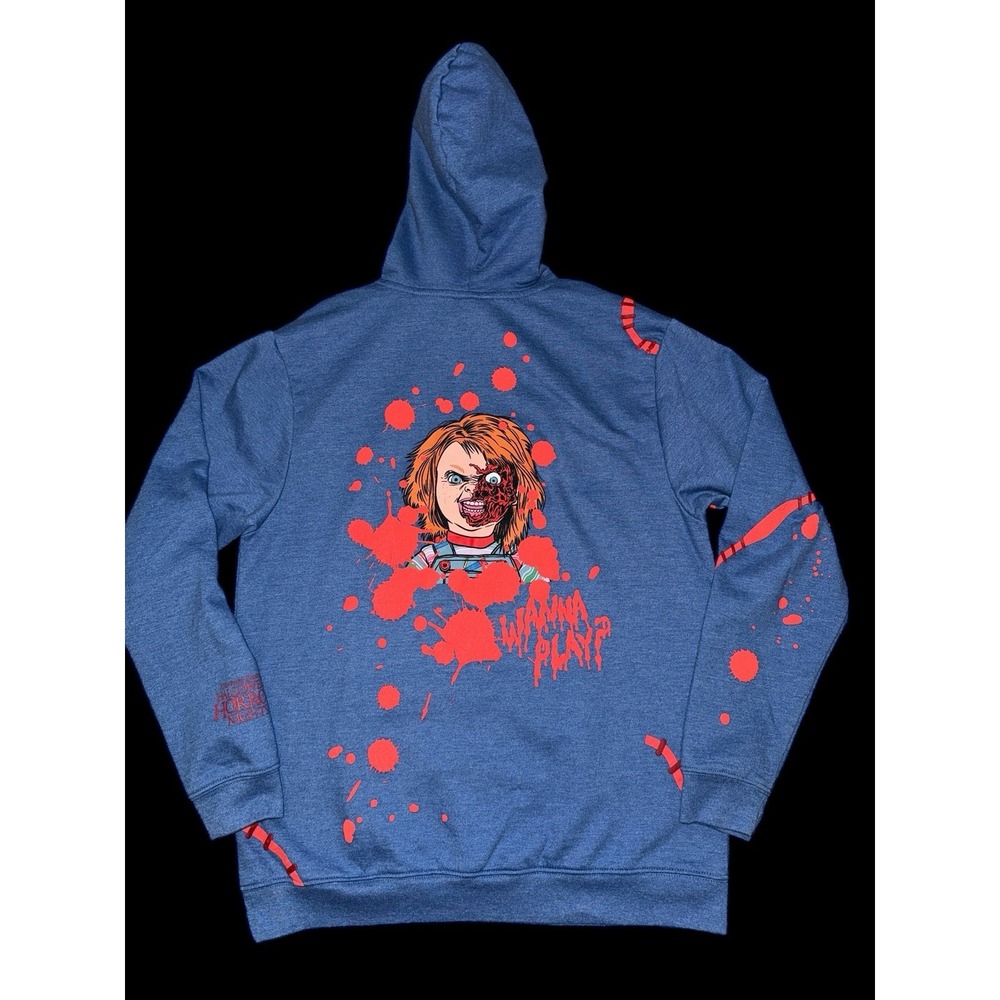 Universal Studios Chucky Hoodie Mens M Blue Halloween Horror Nights Sweatshirt‎
